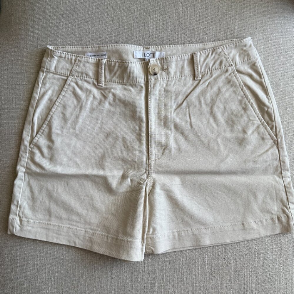 LOFT Cream High-Waist Cotton Blend Shorts